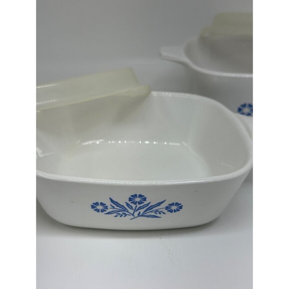 VTG CorningWare P-41-B Blue Cornflower 2 Petite Pans 1.75 Cup 80s USA Set White - Picture 4 of 11